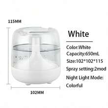 1 pieza Humidificador y difusor de aromaterapia 2 en 1 de 650ML, con 2 modos de rociado, luz nocturna de colores para dormitorio, oficina y escritorio - Multicolor - Ver 11