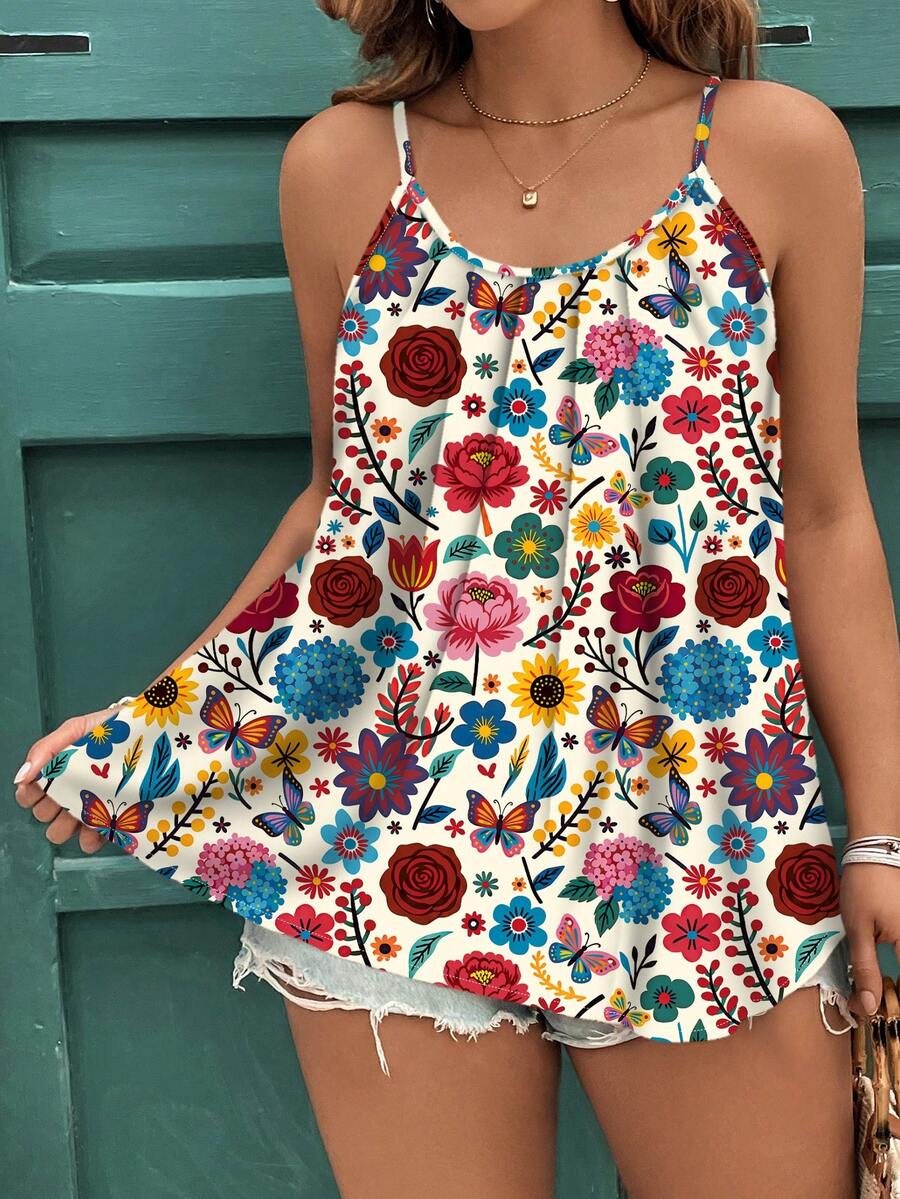 EMERY ROSE Bộ đồ đôi và áo tank top cỡ lớn thanh lịch, tối giản, mang phong cách cổ điển, họa tiết hoa nhí, thích hợp cho Ngày của Mẹ, phù hợp cho kỳ nghỉ hè ở bãi biển. - Nhiều màu - Xem 1