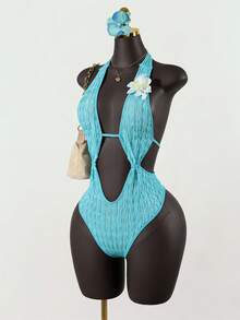 SaltGleam SaltGleam 女士性感露背吊带连体衣，时尚沙滩度假装 - 薄荷藍 - 查看 6