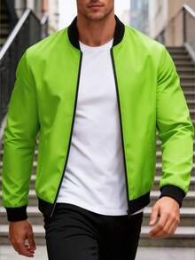 Manfinity Homme Chaqueta casual de manga larga con contraste de color para hombre - Verde Oliva - Ver 2