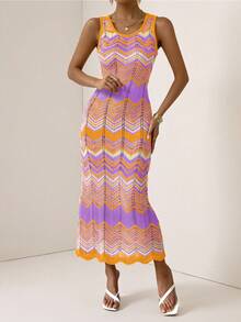 Lyxana Vestido de punto sin mangas de rayas coloridas para vacaciones - Multicolor - Ver 4