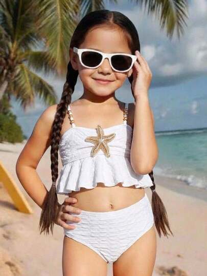 SHEIN Young Girl Starfish Decor Bikini Set For Beach Vacation