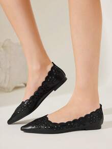 CUCCOO CHICEST 女士尖头平底鞋 黑色刺绣花朵 女士平底鞋 时尚优雅 度假舒适 必备平底女鞋 - 黑色1 - 查看 11