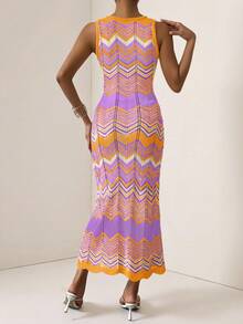 Lyxana Vestido de punto sin mangas de rayas coloridas para vacaciones - Multicolor - Ver 2