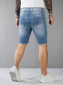 Manfinity LEGND Men's Casual Washed Distressed Denim Shorts - Blue - View 4