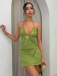 Glamine Bộ đồ gợi cảm cho kỳ nghỉ, du lịch, đi biển, dự tiệc, lễ hội âm nhạc, trang phục cô gái quyến rũ. - màu xanh lá - Xem 6