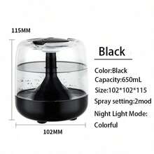 1 pieza Humidificador y difusor de aromaterapia 2 en 1 de 650ML, con 2 modos de rociado, luz nocturna de colores para dormitorio, oficina y escritorio - Multicolor - Ver 10