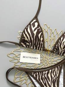 Swim Vcay 2026 Spring/Summer Brown Spaghetti Strap Halter Striped Triangle Cup Side High Cut Lace-Up Bikini Two Pieces Swimsuit For Women, Vacation - Multicolor - View 4