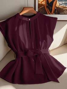 GlowEve CURVE 优雅的夏季度假衬衫，适合大码女士 - 中紫紅色 - 查看 1