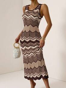 Vesra Colorful Striped Sleeveless Knit Casual Vacation Dress - Multicolor - View 3