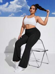 Rhythm Era 加大码高腰喇叭腿运动裤，带侧袋，女式瑜伽裤 - 黑色 - 查看 5