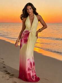 SHEIN Glamour Đầm nữ không tay in hoa lãng mạn, thích hợp cho kỳ nghỉ trên đảo, đầm mùa hè, trang phục đi biển, trang phục nghỉ dưỡng, đầm thanh lịch, trang phục đi ăn trưa, trang phục du thuyền, đầm cúp ngực, đầm hở vai, trang phục Hawaii, trang phục gợi cảm, trang phục Ibiza, quần áo mùa hè cho nữ. - Nhiều màu - Xem 1