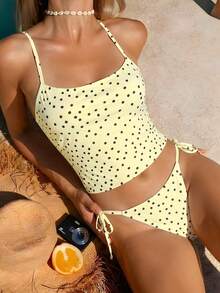 Swim Mod Bộ đồ bơi nữ thời trang dễ thương gợi cảm gồm 2 món, áo hai dây chấm bi có thể điều chỉnh và quần bikini buộc dây bên hông, thích hợp cho bãi biển, hồ bơi, tiệc tùng. - Nhiều màu - Xem 1