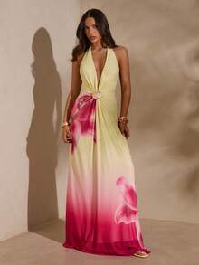 SHEIN Glamour Đầm nữ không tay in hoa lãng mạn, thích hợp cho kỳ nghỉ trên đảo, đầm mùa hè, trang phục đi biển, trang phục nghỉ dưỡng, đầm thanh lịch, trang phục đi ăn trưa, trang phục du thuyền, đầm cúp ngực, đầm hở vai, trang phục Hawaii, trang phục gợi cảm, trang phục Ibiza, quần áo mùa hè cho nữ. - Nhiều màu - Xem 3
