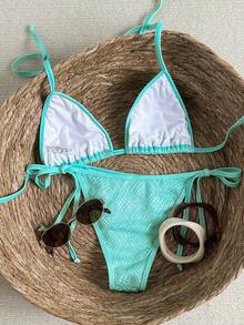 Swim Mod 女士纹理两件式比基尼套装，休闲度假风 - 綠色 - 查看 2