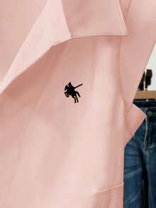 GlowEve Women's Light Pink Summer Effortless Chic Brunch Sleeveless Polo Collar Oblique Placket Waist Gathered Asymmetrical Design Embroidered Blouse Shirts - Pink - View 7