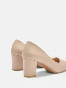 CUCCOO CURVES 女鞋 宽楦尖头粗跟高跟鞋 杏色 简约时尚 舒适 日常通勤 百搭 加厚女式高跟鞋 女鞋 大码女鞋 - 杏色 - 查看 9