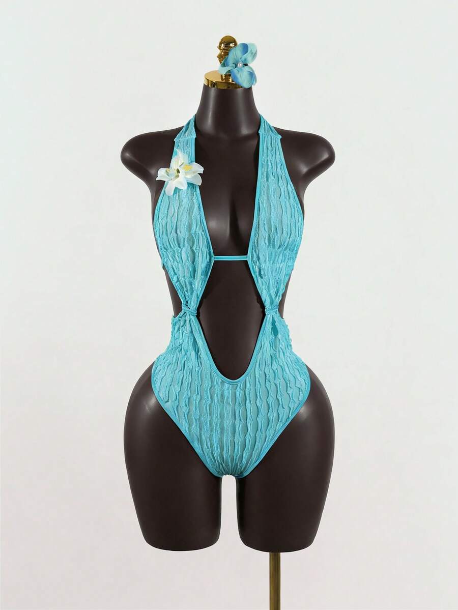 SaltGleam SaltGleam 女士性感露背吊带连体衣，时尚沙滩度假装 - 薄荷藍 - 查看 1