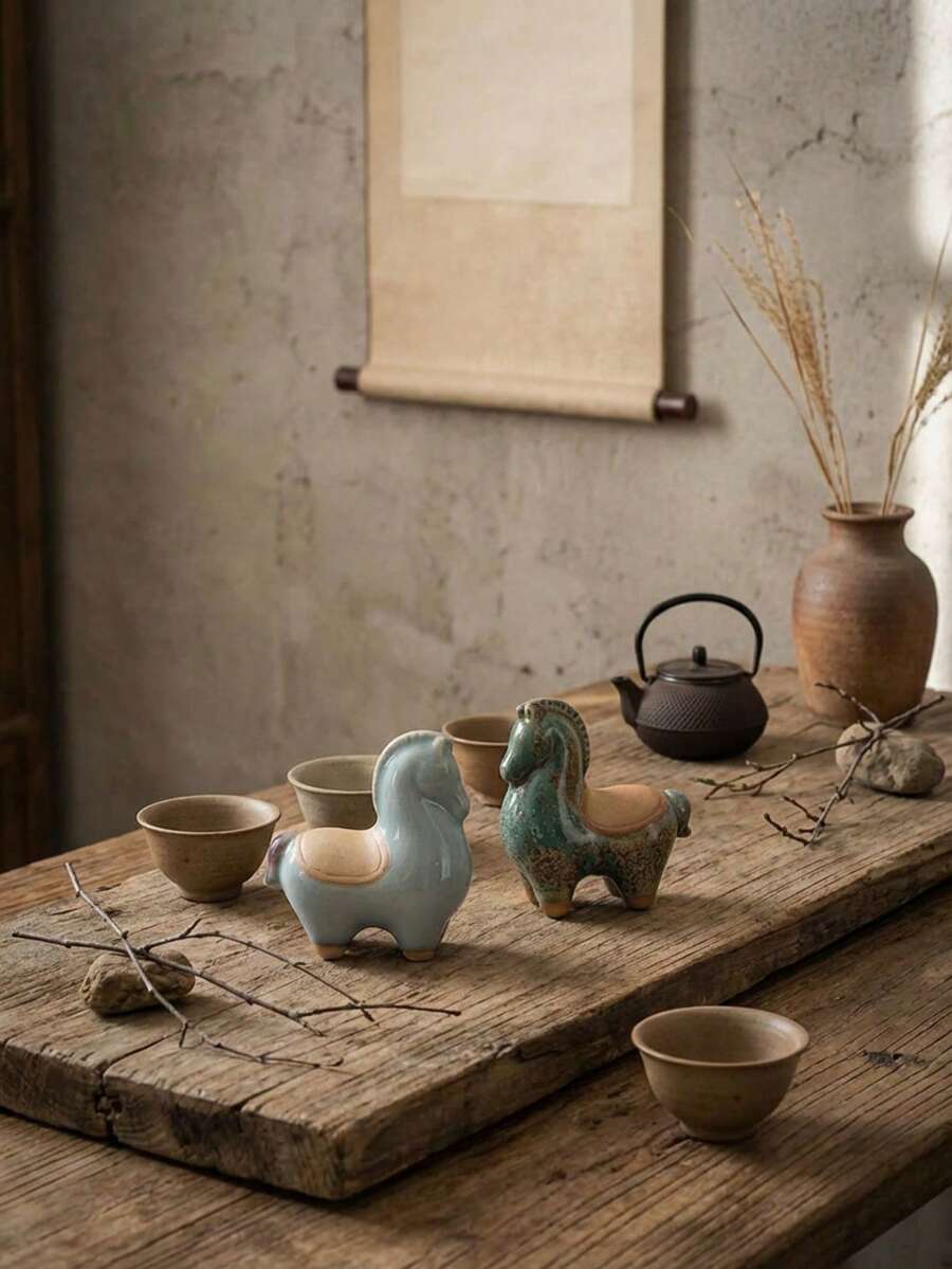Cirelle 1 chú ngựa gốm sứ trang trí bàn trà – Vật trang trí trà truyền thống, điểm nhấn trang trí nhà theo phong cách Zen cho phòng khách và lối vào, tượng nhỏ thủ công dành cho người yêu trà. - Nhiều màu - Xem 1