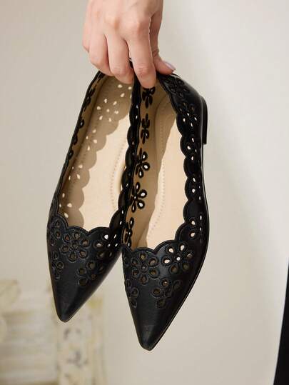 CUCCOO CHICEST Women Shoes Pointed Flat Bottom Black Embroidery Flower Women Flat Bottom Shoes Fashion And Elegance Vacation Comfort Essential Flat Women Shoes Wedding Shoes Spring Shoes Bride Shoes