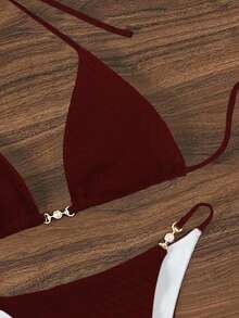 Nevyona 女士海滩度假系带红色比基尼套装 - 酒紅色 - 查看 4
