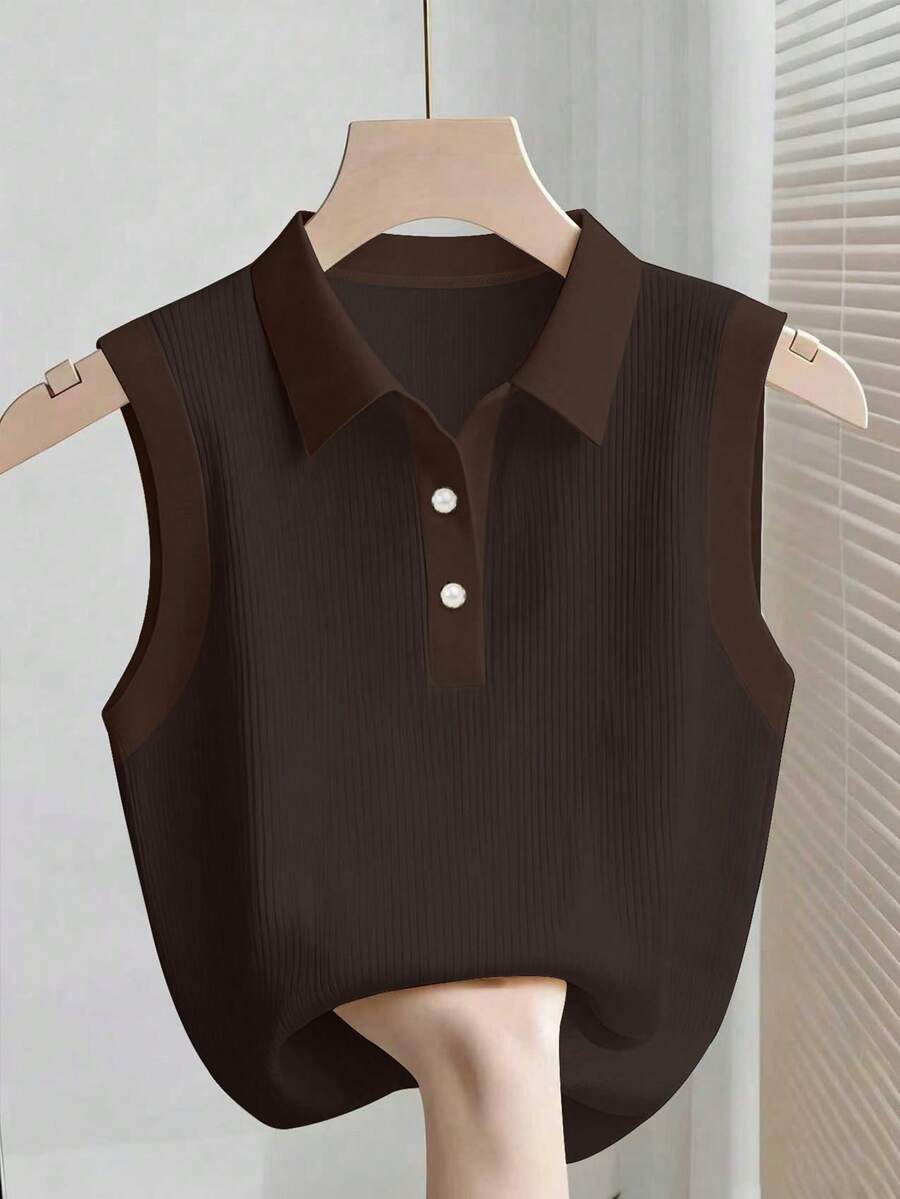 GlowEve CURVE Áo tank top dệt kim gân sọc cỡ lớn dành cho kỳ nghỉ hè - màu nâu - Xem 1