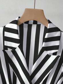 GlowEve Vertical Striped Sleeveless Blazer With Lapel, V-Neck, Metal Buckle Belt, Faux Pockets, Waist Cinched, Flared Hem For Women - Multicolor - View 5