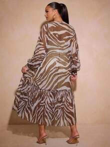 Vixey Tulle Ruffle Hem Sheer Mesh Balloon Sleeve Tunic Top - Multicolor - View 2