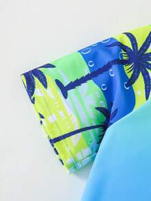 SHEIN Tween Boy Coconut Tree Print Beach Swimsuit Set - Multicolor - View 3