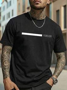 Velminro Men's Letter Print Casual Round Neck Short Sleeve Homewear Top - Black - View 1