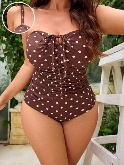 Swim Mod Große Größen Badeanzug, Polka Punkt Muster, lässiger & süßer Damen Badeanzug Bademode