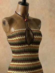 Solea Vida New Vacation Spaghetti Strap Hollow Striped Bodycon Dress - Multicolor - View 4