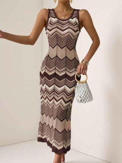 Vesra Colorful Striped Sleeveless Knit Casual Vacation Dress