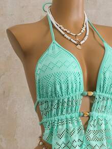 Bellisia 两件套女士吊带比基尼上衣和网纱边比基尼下装，夏季沙滩泳装 - 薄荷綠 - 查看 4
