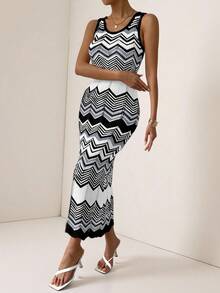 Vesra Đầm dệt kim không tay kẻ sọc nhiều màu sắc, kiểu dáng thường ngày, thích hợp cho kỳ nghỉ. - Nhiều màu - Xem 3