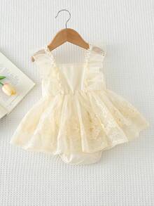 Cozy Pixies Pelele de bebé niña con estampado floral y cuello redondo sin mangas - Beis - Ver 7