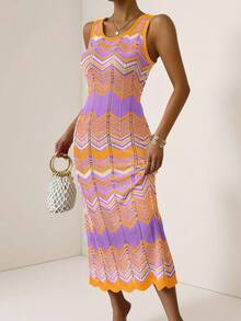 Lyxana Vestido de punto sin mangas de rayas coloridas para vacaciones - Multicolor - Ver 5
