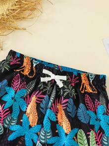 青少年男童休闲简约卡通游戏机图案宽松泳衣，适合夏季穿着 - 彩色 - 查看 3