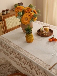 Cirelle 乡村风格长方形桌布，带流苏——防水防皱，适用于厨房和餐桌，波西米亚风家居装饰点缀 - 米色 - 查看 8