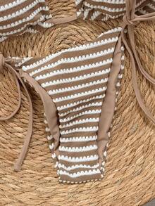 Swim Vcay 2026 Spring/Summer Crochet Fabric Spaghetti Strap Halter Backless Tie-Side High Cut Bikini Two Pieces Swimsuit For Women - Brown - View 4