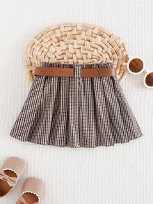 Cozy Pixies Chân váy xếp ly vải kẻ caro cho bé gái, có thắt lưng, kiểu dáng thường ngày, đa năng. - Nhiều màu - Xem 5