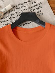 大码女式柠檬字母印花圆领短袖T恤 - 橘色 - 查看 5