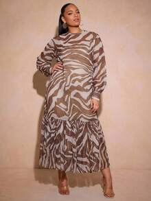 Vixey Tulle Ruffle Hem Sheer Mesh Balloon Sleeve Tunic Top - Multicolor - View 3