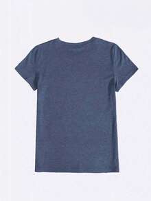 SHEIN Camiseta gráfica de manga corta y cuello redondo con estampado de tortuga para mujer - Azul Marino - Ver 2