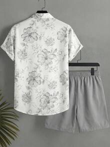 Manfinity Swimmode Men's Simple Print Short Sleeve Shirt And Shorts Set Men 2 Piece Set Vacation Men Beach Wear Set - Multicolor - View 3