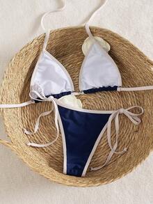 Swim Mod Bộ bikini buộc dây cổ gợi cảm phối màu tương phản dành cho nữ, trang phục đi biển. - Nhiều màu - Xem 2