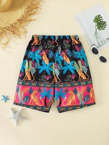 青少年男童休闲简约卡通游戏机图案宽松泳衣，适合夏季穿着 - 彩色 - 查看 2