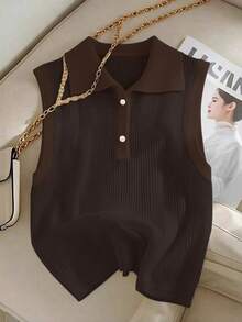 GlowEve CURVE Áo tank top dệt kim gân sọc cỡ lớn dành cho kỳ nghỉ hè - màu nâu - Xem 3