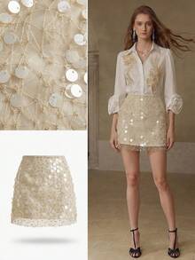 MOTF PREMIUM WOMEN'S FASHIONABLE SEQUIN MINI SKIRT - Apricot - View 5