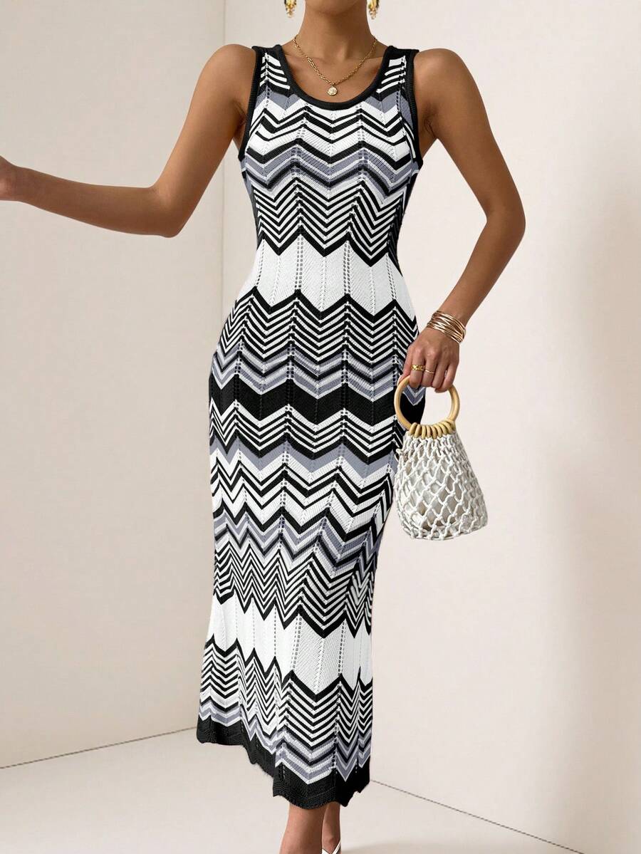 Vesra Đầm dệt kim không tay kẻ sọc nhiều màu sắc, kiểu dáng thường ngày, thích hợp cho kỳ nghỉ. - Nhiều màu - Xem 1